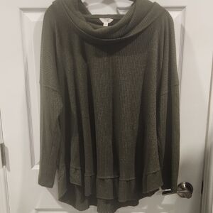 Terra & Sky Olive Ribbed Cowl Neck Sweater